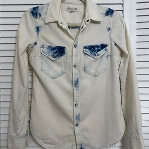 Madewell Western Pearl Snap Denim Shirt Bleach Light Blue Wash Women's  Size XS